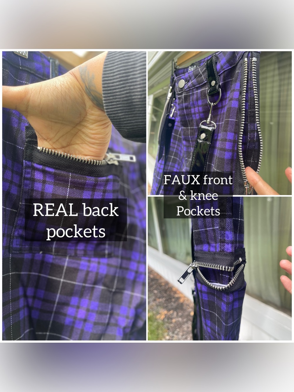 Dolls Kill Purple & Plaid Cargo Pants Bondage Harness Skinny Jeans M Punk Goth - Picture 6 of 9